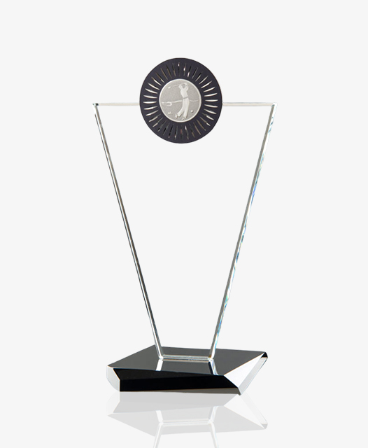 Massivglassockel mit Golfemblem